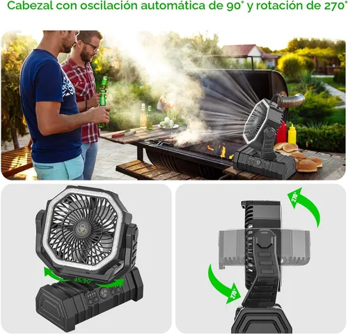 Miniatura 4 de Ventilador recargable de camping con linterna LED, 20,000 mAh, ventilador de escritorio auto-oscilante recargable con batería, control remoto