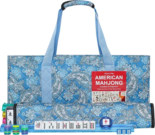 Miniatura 12 de Juego de Mahjong Americano GUSTARIA, 166 fichas blancas de calidad, 4 estantes/empujadores de color todo en uno, juego completo de fichas de Mahjong