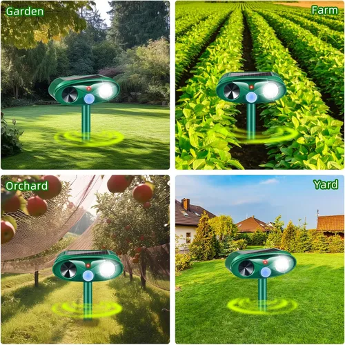 Miniatura 7 de Dispositivos repelentes de ciervos y gatos mejorados, repelente solar ultrasónico de animales al aire libre con sensor de movimiento y luz