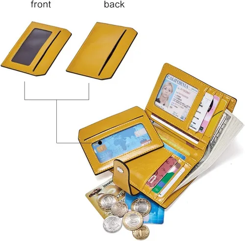 Miniatura 2 de BOSTANTEN - Billetera de cuero para mujer con bloqueo RFID, pequeña, con cremallera, de bolsillo, para tarjetas, con ventana para documento