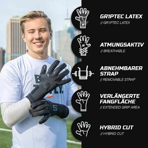 Miniatura 2 de GRIPMODE Guantes de portero híbridos con protección solar para adultos y niños con revestimiento de látex Griptec® I Adecuados para todo