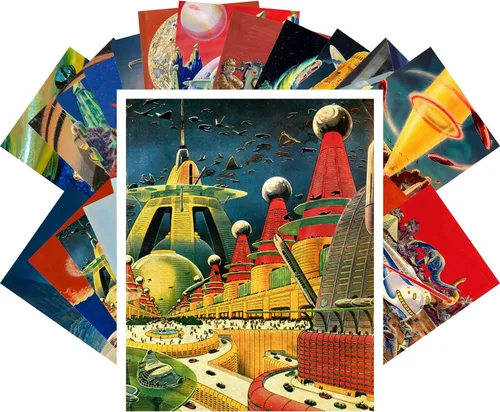 Miniatura 9 de PIXILUV Postales vintage 24 piezas Vintage SciFi Comic Book Art Magazine Covers Negro