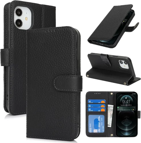 Miniatura 98 de Zouzt Funda para iPhone 11 de 6.1 pulgadas de piel auténtica con 4 ranuras para tarjetas, tarjetero con bloqueo RFID, tapa magnética, función atril