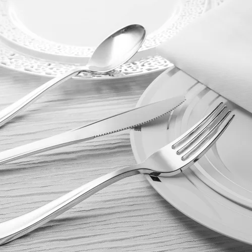 Miniatura 2 de Tenedores de plástico plateado (paquete de 75) – Cubiertos plateados brillantes – Pesados y duraderos para fiestas – Stock Your Home