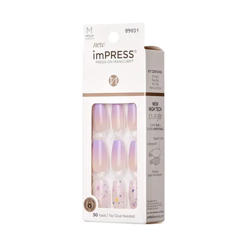 Miniatura 2 de Uñas postizas sin pegamento KISS imPRESS, diseño "All I Want" Púrpura y Blanco