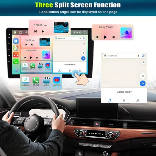 Miniatura 6 de [8-Core 4+64GB] Android 13 Doble DIN Radio de coche estéreo con Carplay inalámbrico y Android Auto, radio de coche de 9 pulgadas, soporte de espejo