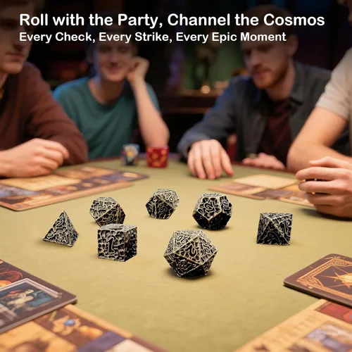 Miniatura 9 de Haxtec - Juego de dados de metal DND, dados poliédricos D&D compatibles con Dungeons and Dragons, regalo TTRPG, dados de metal bronce antiguo