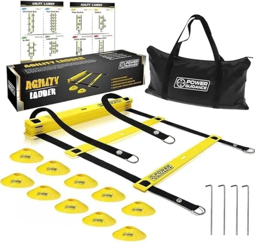 Escalera de agilidad POWER GUIDANCE (6.1 metros) con conos para entrenamiento de velocidad y agilidad y ejercicio de pies rápidos - Equipo de