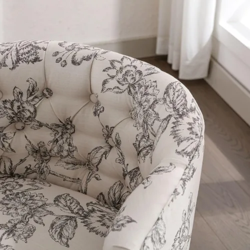 Miniatura 8 de DUOMAY Juego de 2 sillas de comedor modernas copetudas, silla auxiliar tapizada de lino, cómoda silla de barril con patas de madera para el hogar