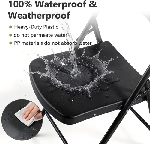 Miniatura 4 de Paquete de 2 sillas plegables, sillas plegables de metal resistente de plástico para exteriores e interiores, portátiles de capacidad de 350 libras