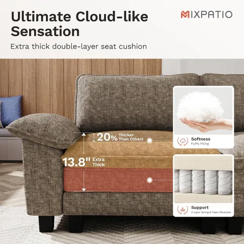 Miniatura 5 de MIXPATIO - Sofá seccional en forma de U de 123 pulgadas con cojines tipo nube, juego de sofá modular de asiento profundo con 5 asientos y 2 Gris
