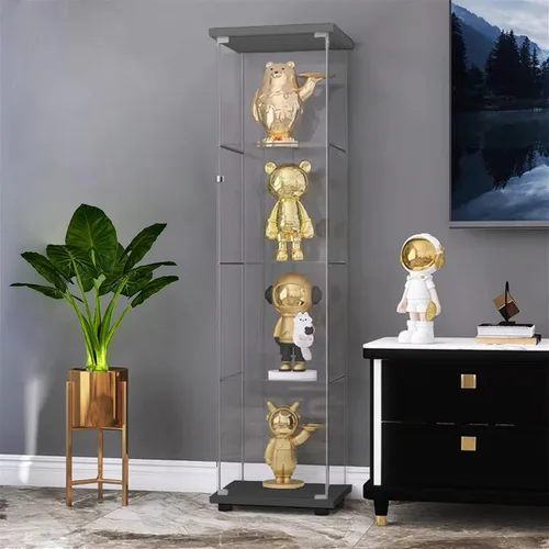 Miniatura 11 de Vitrina de cristal con 3 estantes con 2 puertas, vitrina de cristal transparente para sala de estar, dormitorio, 49.49 x 31.77 x 14.37 pulgadas