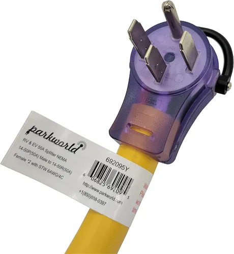 Miniatura 2 de Parkworld 692095 RV 50 AMP Splitter Adatper, 240V Splitter 14-50P Macho Plug a (2) 14-50R conector hembra 3FT (amarillo)