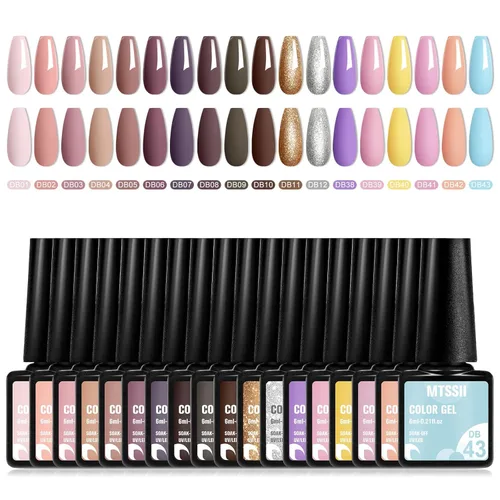 Miniatura 9 de MTSSII Juego de 18 esmaltes de uñas de gel, color nude, rosa, azul, amarillo, kit de esmalte de uñas de gel, compatible con lámpara UV/LED, remojar