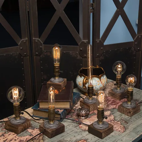Miniatura 6 de Lámpara de mesa pequeña de madera Edison bombilla regulable lámpara de escritorio E26 60W luz nocturna industrial boho deco para dormitorio, sala
