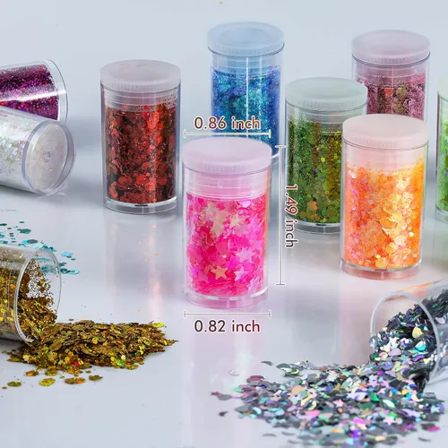 Miniatura 3 de Mezcla de purpurina gruesa y fina multicolor, 36 colores de lentejuelas gruesas y mezcla de polvo - Copos iridiscentes de purpurina cosmética