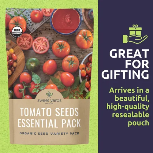 Miniatura 6 de Paquete variado de semillas de tomate orgánico – 5 paquetes individuales – Temporada 2026 – Roma, Brandywine rosa, cereza Sweetie, Krim negro
