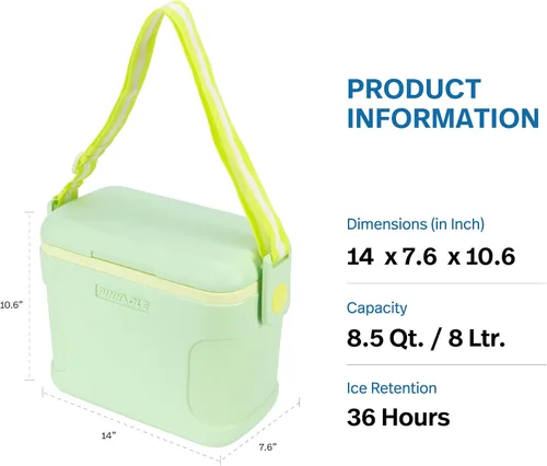Miniatura 4 de Pinnacle 8.5Qt Mini Cooler – 14 x 7.6 x 10.6In Ice Box with Smart Divider, Locking Lid, Adjustable Shoulder Strap – Insulated Picnic Basket Beach