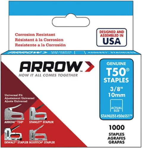 Miniatura 2 de Arrow Fastener Grapas de acero inoxidable T50, para pistola de grapas, resistentes a la corrosión, 3/8 pulgadas, 4000