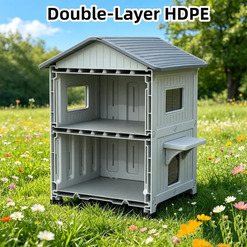 Miniatura 5 de Casa para gatos al aire libre, casas de 2 pisos al aire libre para gatos salvajes, refugio exterior de plástico, resistente a la intemperie