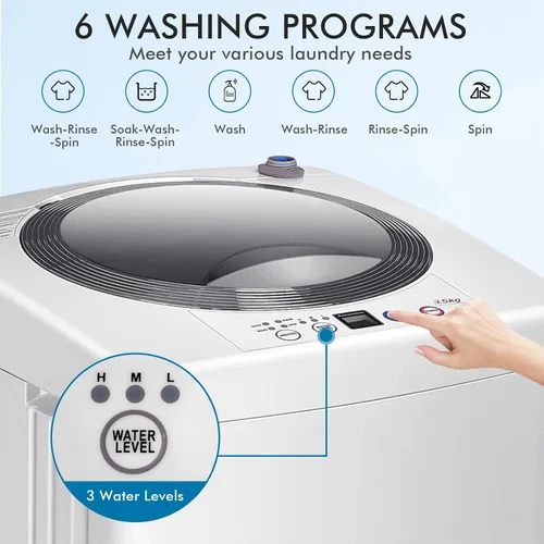 Miniatura 4 de COSTWAY Lavadora portátil, capacidad de 8 libras, lavadora completamente automática con 6 programas de lavado, pantalla LED, 3 niveles de agua