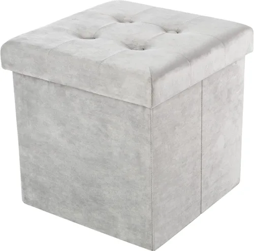 Lavish Home - Otomana de almacenamiento, reposapiés copetudo, copetudo de terciopelo, copetudo de lino o organizador de almacenamiento con tapa