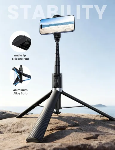 Miniatura 4 de Lamicall [Un tirador de cierre] Trípode de teléfono para iPhone, trípode de 65 pulgadas con control remoto y zapata fría, soporte de teléfono