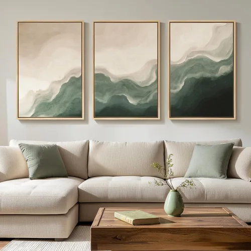 Miniatura 9 de Framed Sage Green Abstract Landscape Wall Art for Bedroom, 3 Piece Modern Canvas Prints Paintings Artwork for Walls, Minimalist Nature Pictures for