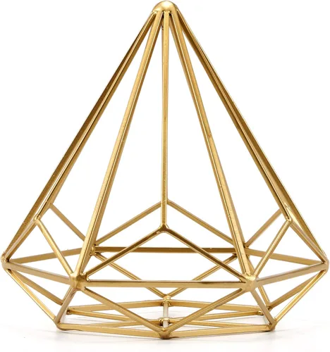 Miniatura 7 de HLQMFHT Escultura Abstracta Geométrica de Metal de 5.6 pulgadas de ancho x 16.3 pulgadas de alto sobre Base de Hierro Fundido, Decoración de Gold-f