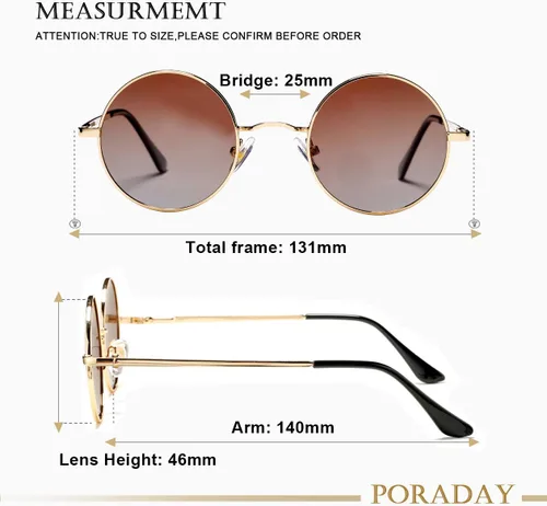 Miniatura 6 de PORADAY Circle Lennon - Gafas de sol polarizadas redondas retro, estilo hippie, gafas de sol de círculo pequeño