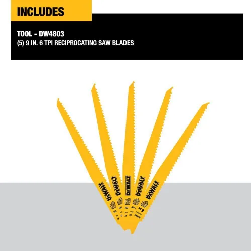 Miniatura 2 de DEWALT Reciprocating Saw Blades, Tapered Back, Bi-Metal, 9-Inch 6-TPI, 5-Pack (DW4803)