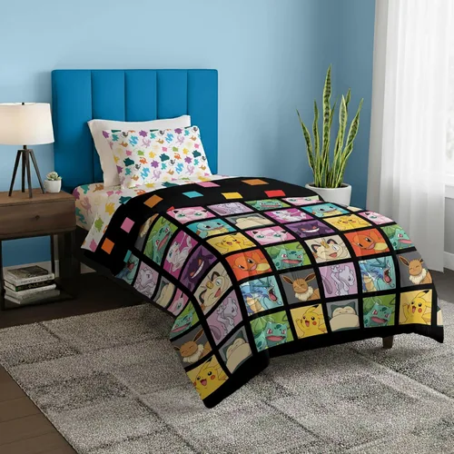 Miniatura 11 de Northwest Juego de cama individual en una bolsa – Diseño Pokémon First Starters – Juego de cama de 5 piezas con edredón, sábana bajera, sábana