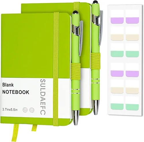 Paquete de 2 cuadernos de bolsillo con 2 bolígrafos negros, de 3.7 x 5.5 pulgadas, pequeños diarios en blanco de tapa dura con soporte para Rojo