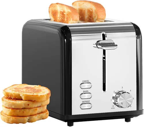 Miniatura 11 de Simple Deluxe Tostadora de 2 rebanadas, 6 ajustes de tostado y tostadora de acero inoxidable de 3 funciones, ranura extra ancha y bandeja extraíble