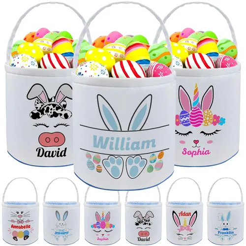 Miniatura 17 de kioskbanks Cesta de Pascua personalizada con nombre para niños, lona personalizada, cubo de Pascua, regalo para niños y niñas Estilo2-azul