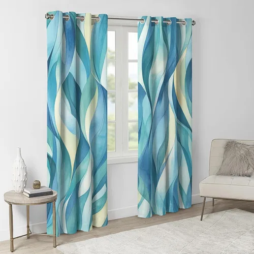 Miniatura 4 de Cortinas opacas con degradado azul de 39 pulgadas de largo, cortinas abstractas para decoración de dormitorio, cortinas de ventana modernas