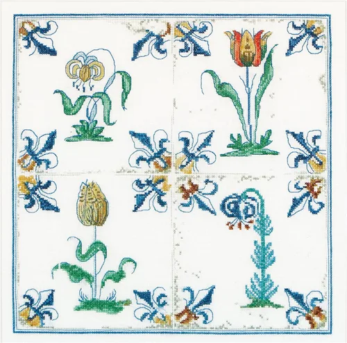 Thea Gouverneur - Kit de punto de cruz con diseño de flores antiguas, Aida, 18 unidades, kit de bordado para adultos, hilos de bordado DMC y otros