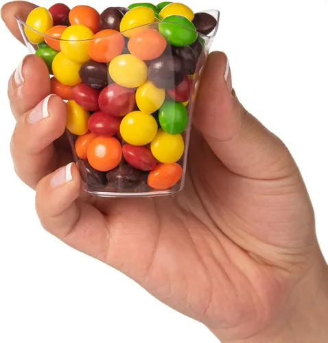 Miniatura 4 de Paquete de 96 mini vasos de postre de plástico triangular, 3.5 onzas con cucharas, vaso de plástico transparente con mini cuchara para postre