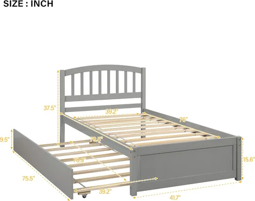 Miniatura 2 de SOFTSEA Base de cama de plataforma individual con nido y cabecero, cama de plataforma de madera con nido y cabecero, marco de cama nido extraíble