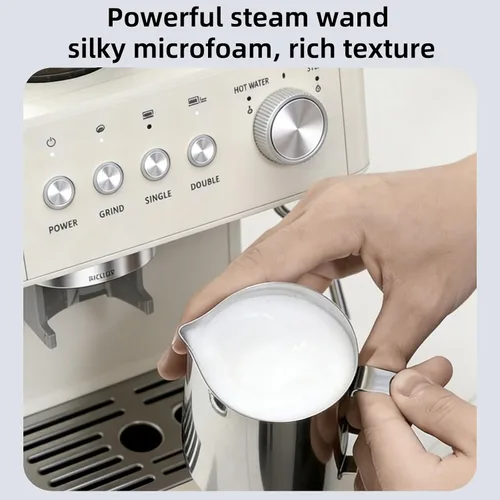 Miniatura 3 de Máquina de café expreso de 15 barras con molinillo de café antiobstrucciones integrado, máquinas de café Expresso con varita de vapor de leche