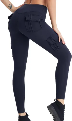 COMFY ONE Leggings sin costuras con 4 bolsillos para mujer, cintura alta, pantalones elásticos tipo cargo para correr, yoga, entrenamiento