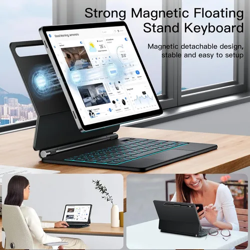 Miniatura 3 de JUQITECH Magic Keyboard - Funda para Samsung Galaxy Tab S6 Lite de 10.4 pulgadas, soporte magnético flotante voladizo inalámbrico retroiluminado