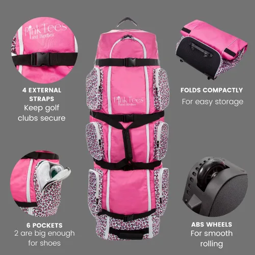 Miniatura 3 de Bolsa de golf para mujer con ruedas - Oxford 600D resistente, 6 bolsillos, ruedas ABS, aprobada por aerolíneas, rosa