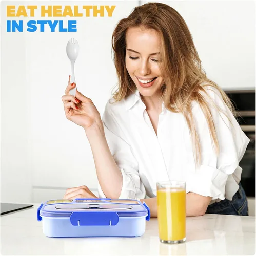 Miniatura 7 de EASYFUN Lonchera Bento para adultos, Caja de Almuerzo, lonchera con 4 compartimentos, a prueba de caídas, apta para lavavajillas y fabricada