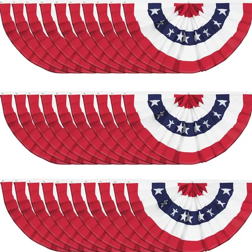 Miniatura 10 de Bandera de abanico plisada de Estados Unidos, bandera patriótica en forma de medio abanico con cabecera de lona y ojales de latón para decoración