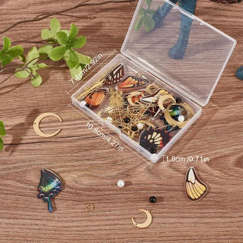 Miniatura 7 de SUNNYCLUE 1 caja, 10 pares de aretes de mariposa, kit de iniciación para hacer dijes, alas de primavera, dijes de estrella y luna, cuentas