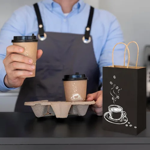 Miniatura 5 de XPCARE 200 unidades de bolsas de regalo de papel, 13,3 x 8,2 x 21 cm, bolsas de envoltorio de regalo con asas, bolsas de papel kraft negro