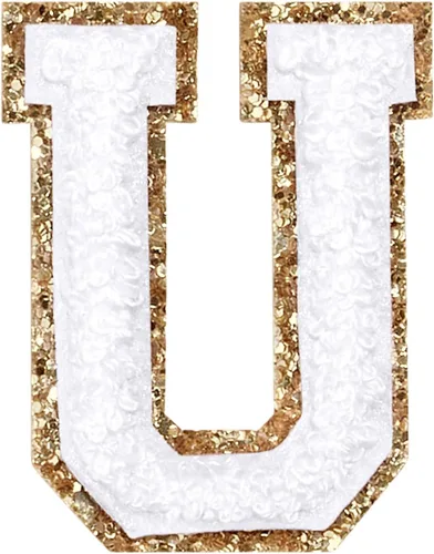 Miniatura 12 de Parches de letras de felpilla para planchar con purpurina, parches bordados con borde dorado, parches para coser en ropa, sombrero, camisa, bolsa