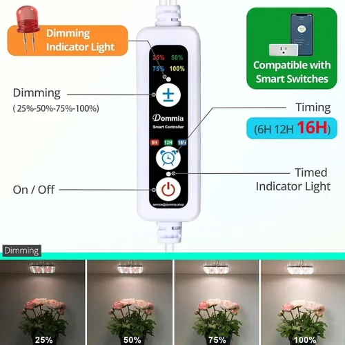 Miniatura 3 de Luz LED de espectro completo para cultivo de plantas de interior, 2 paneles de 10 W con temporizador de 6/12/16 horas, luces regulables para plantas