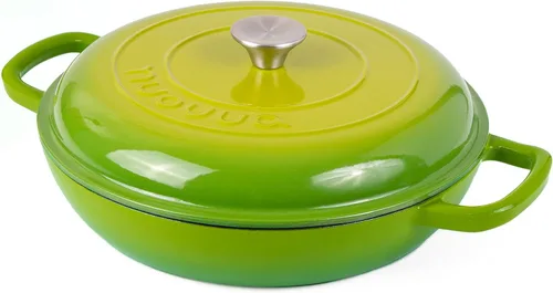 Miniatura 11 de Cazuela de hierro fundido poco profunda con tapa, olla antiadherente para horno holandés, apta para horno hasta 500 ° F, utensilios de cocina